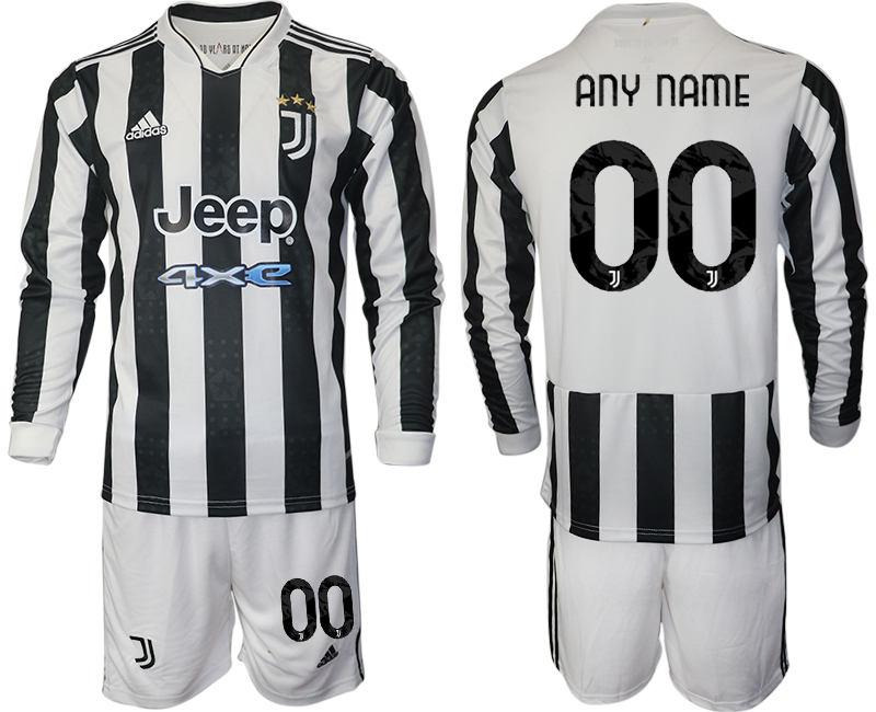 Men 2021-2022 Club Juventus home white Long Sleeve customized Adidas Soccer Jersey->customized soccer jersey->Custom Jersey